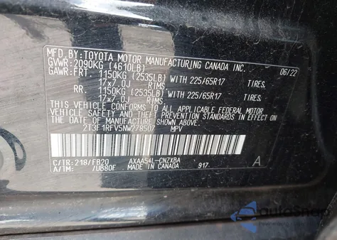 2022 Toyota Rav4 Le z USA, uszkodzony, nr VIN 2T3F1RFV5NW278507